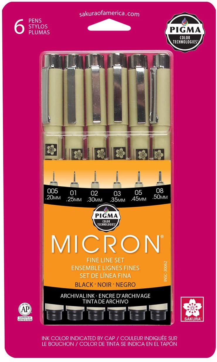 Pigma Micron Pen, 05 Colored Ink, Set of 6